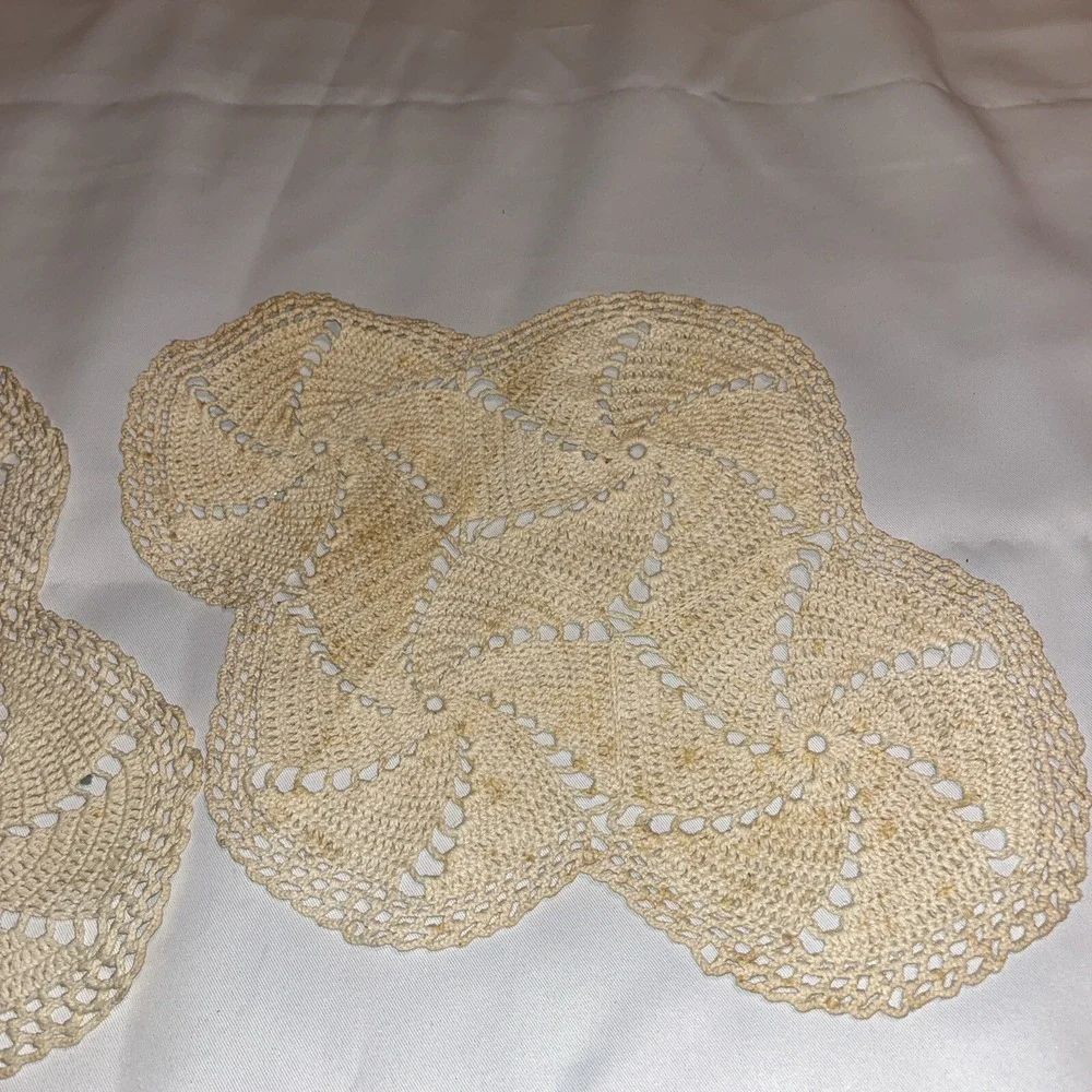 vintage lace doilies lot‎ of 2 , Coffee Stained, estate find
